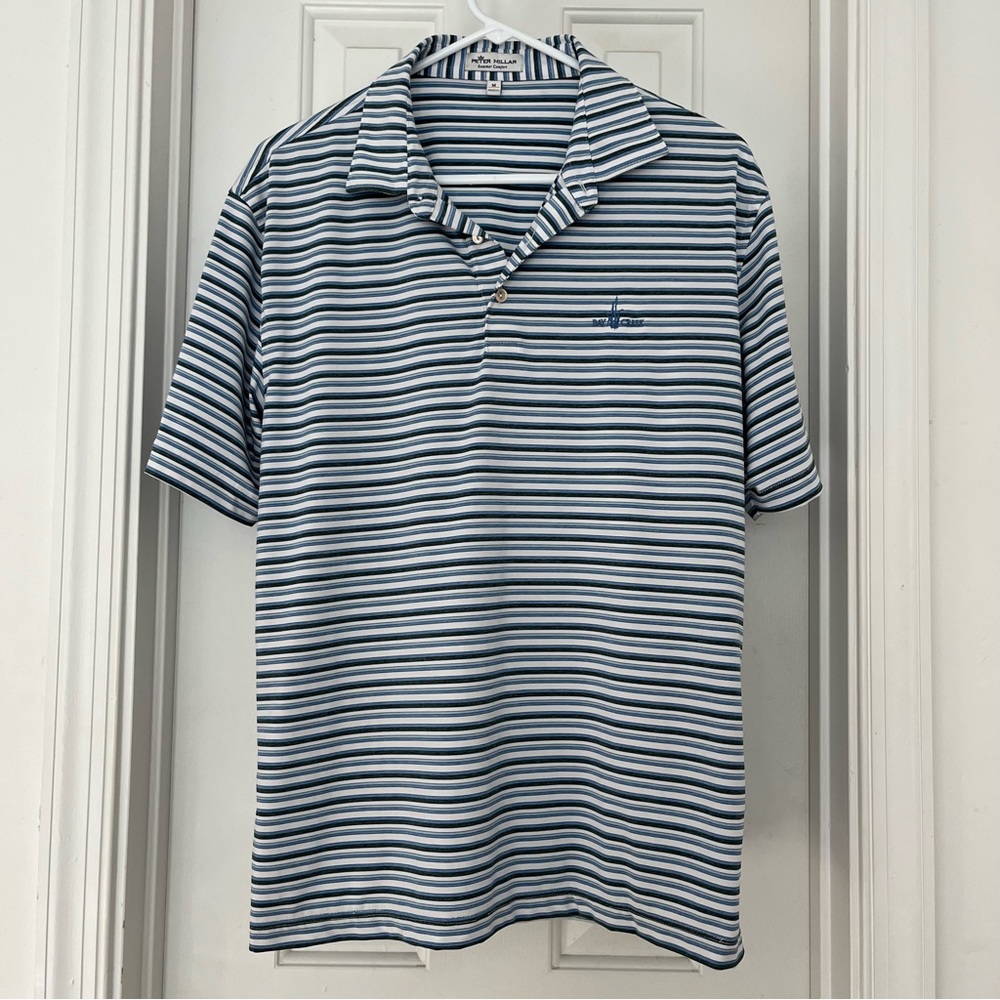 Peter Millar Striped Golf Polo Short Sleeve with Bay Creek Logo, Men’s Medium